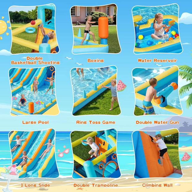 10-in-1 Inflatable Water Slide Bounce House With Blower (SAK26370) - Inflatable Bouncers | Patioza