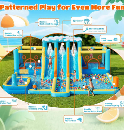 10-in-1 Inflatable Water Slide Bounce House With Blower (SAK26370) - Inflatable Bouncers | Patioza