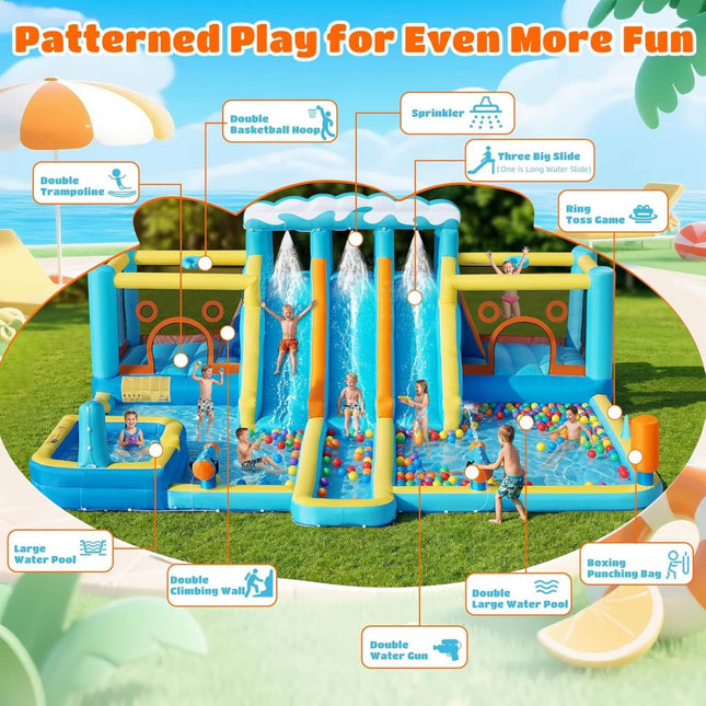 10-in-1 Inflatable Water Slide Bounce House With Blower (SAK26370) - Inflatable Bouncers | Patioza