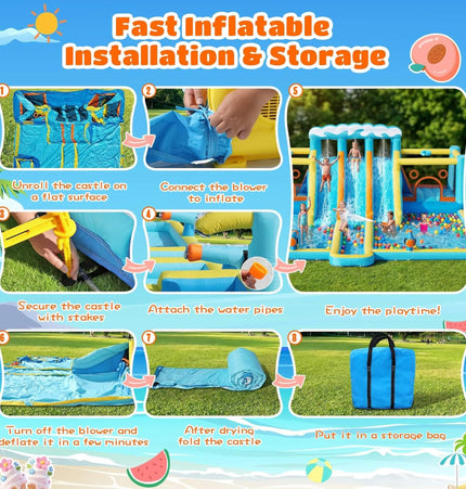 10-in-1 Inflatable Water Slide Bounce House With Blower (SAK26370) - Inflatable Bouncers | Patioza