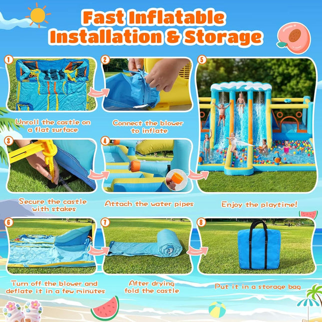 10-in-1 Inflatable Water Slide Bounce House With Blower (SAK26370) - Inflatable Bouncers | Patioza