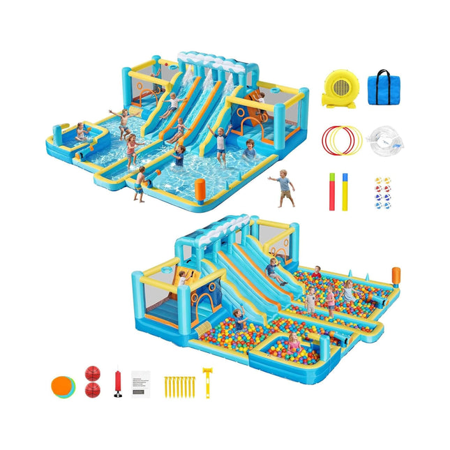 10-in-1 Inflatable Water Slide Bounce House With Blower (SAK26370) - Inflatable Bouncers | Patioza