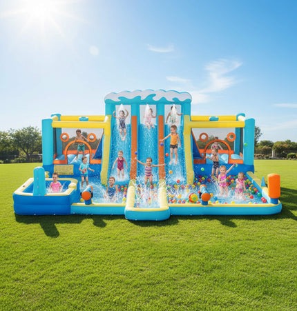 10-in-1 Inflatable Water Slide Bounce House With Blower (SAK26370) - Inflatable Bouncers | Patioza