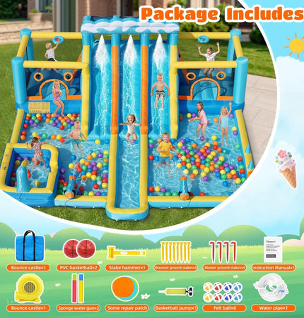 10-in-1 Inflatable Water Slide Bounce House With Blower (SAK26370) - Inflatable Bouncers | Patioza