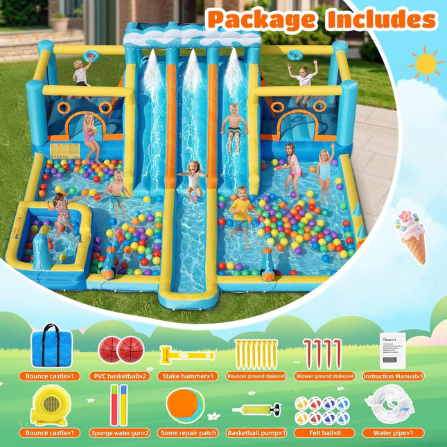 10-in-1 Inflatable Water Slide Bounce House With Blower (SAK26370) - Inflatable Bouncers | Patioza