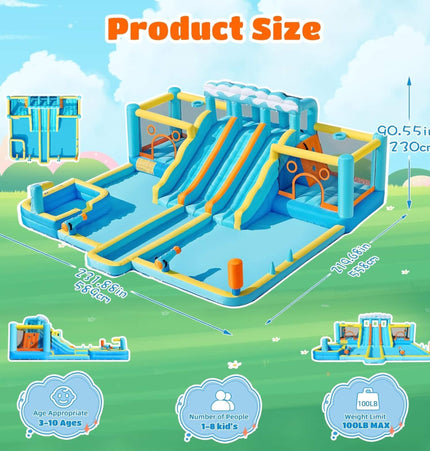 10-in-1 Inflatable Water Slide Bounce House With Blower (SAK26370) - Inflatable Bouncers | Patioza