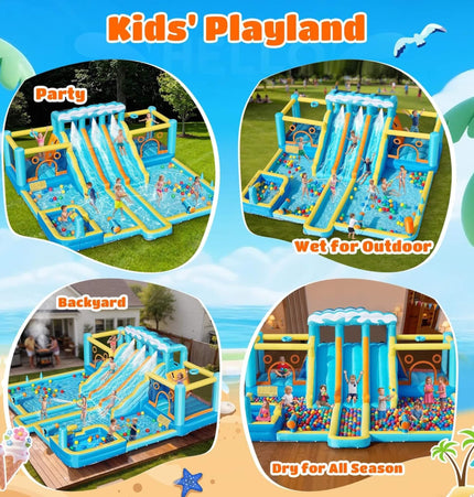 10-in-1 Inflatable Water Slide Bounce House With Blower (SAK26370) - Inflatable Bouncers | Patioza