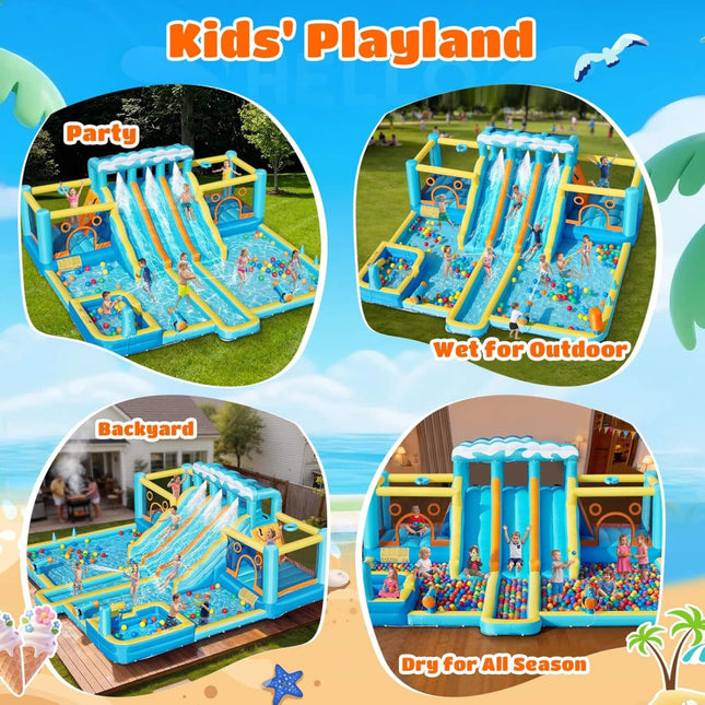 10-in-1 Inflatable Water Slide Bounce House With Blower (SAK26370) - Inflatable Bouncers | Patioza