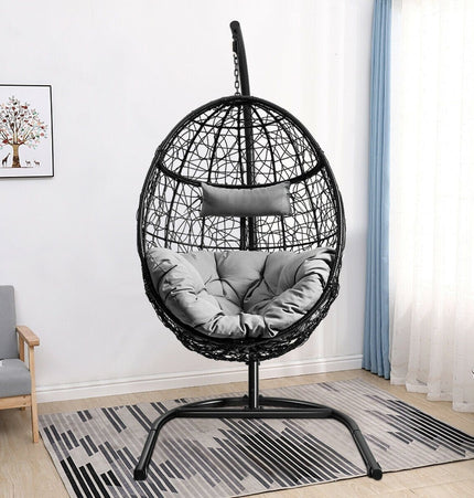 Hanging Cushioned Hammock Chair with Stand - Gray - Patio Furniture | Patioza