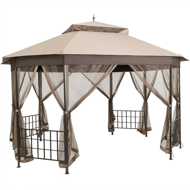 10’x 12’ Octagonal Patio Gazebo - Brown - Gazebos | Patioza