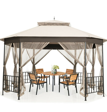 10’x 12’ Octagonal Patio Gazebo - Beige - Gazebos | Patioza
