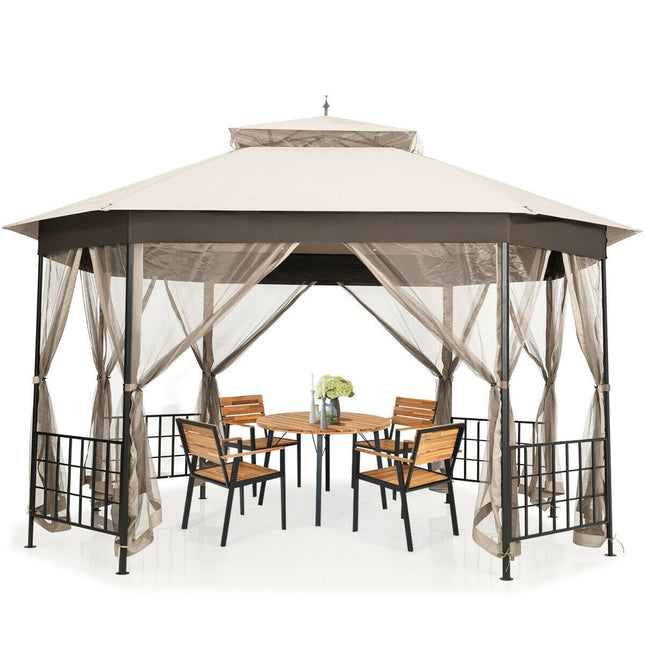 10’x 12’ Octagonal Patio Gazebo - Beige - Gazebos | Patioza
