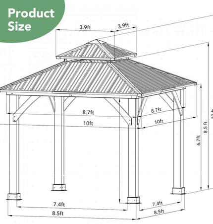 [10X10FT] Premium Outdoor Patio Hardtop Gazebo W/ Double Steel Roof (SAK01291) - Gazebos | Patioza