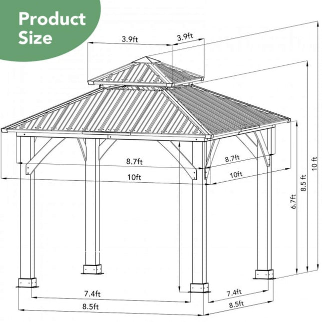 [10X10FT] Premium Outdoor Patio Hardtop Gazebo W/ Double Steel Roof (SAK01291) - Gazebos | Patioza