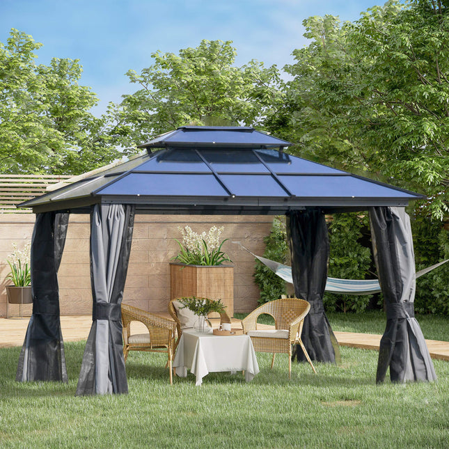 Alora 10x12 Ft. Hardtop Gazebo Canopy with Polycarbonate Double Roof, Netting, and Curtains