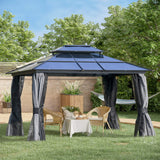 Alora 10x12 Ft. Hardtop Gazebo Canopy with Polycarbonate Double Roof, Netting, and Curtains - Canopies & Gazebos | Patioza
