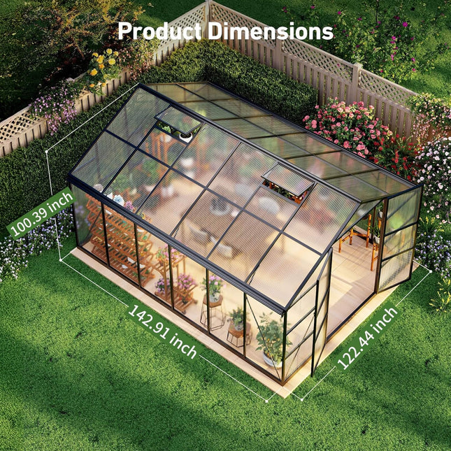 [10X12FT] Outdoor Polycarbonate Aluminum Greenhouse With UV Protection And Thermometer (SAK59183) - Greenhouses | Patioza