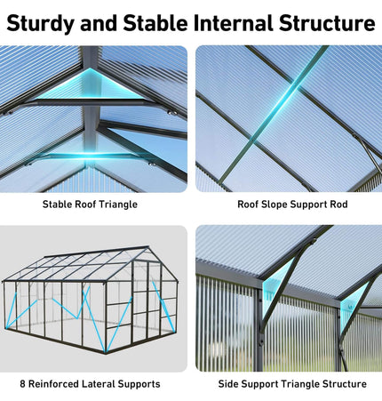 [10X12FT] Outdoor Polycarbonate Aluminum Greenhouse With UV Protection And Thermometer (SAK59183) - Greenhouses | Patioza