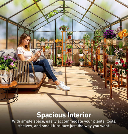 [10X12FT] Outdoor Polycarbonate Aluminum Greenhouse With UV Protection And Thermometer (SAK59183) - Greenhouses | Patioza