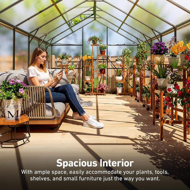 [10X12FT] Outdoor Polycarbonate Aluminum Greenhouse With UV Protection And Thermometer (SAK59183) - Greenhouses | Patioza