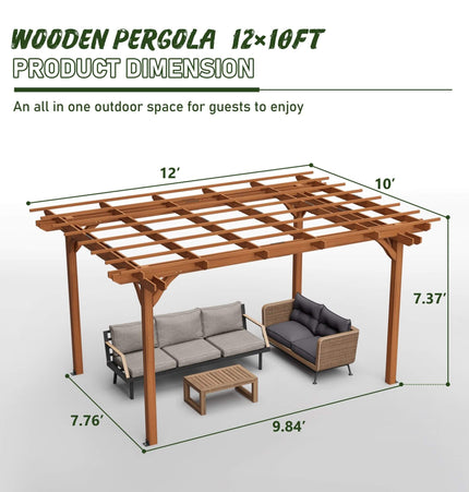 Alora 10x12 Ft. Premium Extra Large Outdoor Weather-Resistant Wooden Grape Pergola