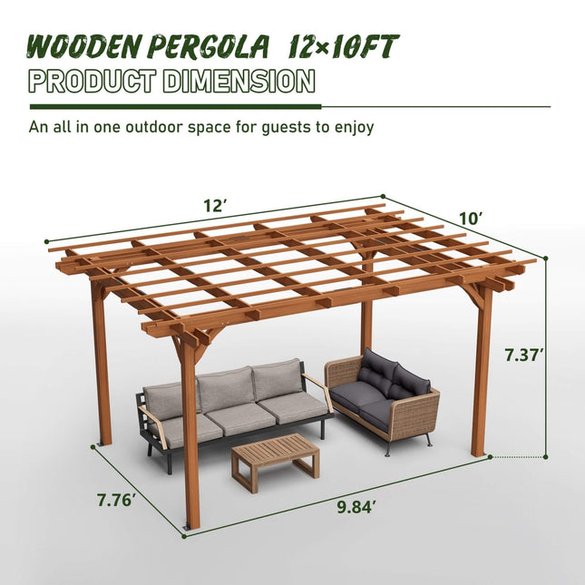 Alora 10x12 Ft. Premium Extra Large Outdoor Weather-Resistant Wooden Grape Pergola