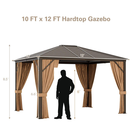 [10X12FT] Alora Premium Outdoor Hardtop Patio Gazebo W/ Galvanized Steel Top & Aluminum Frame (SAK74065)