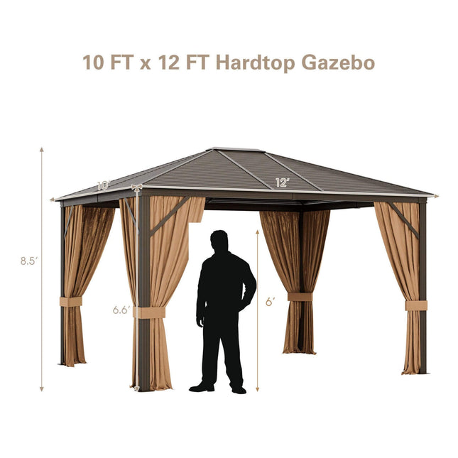 [10X12FT] Alora Premium Outdoor Hardtop Patio Gazebo W/ Galvanized Steel Top & Aluminum Frame (SAK74065) - Canopies & Gazebos | Patioza