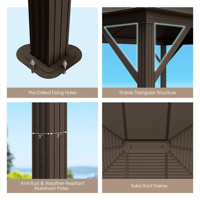 [10X12FT] Alora Premium Outdoor Hardtop Patio Gazebo W/ Galvanized Steel Top & Aluminum Frame (SAK74065) - Canopies & Gazebos | Patioza