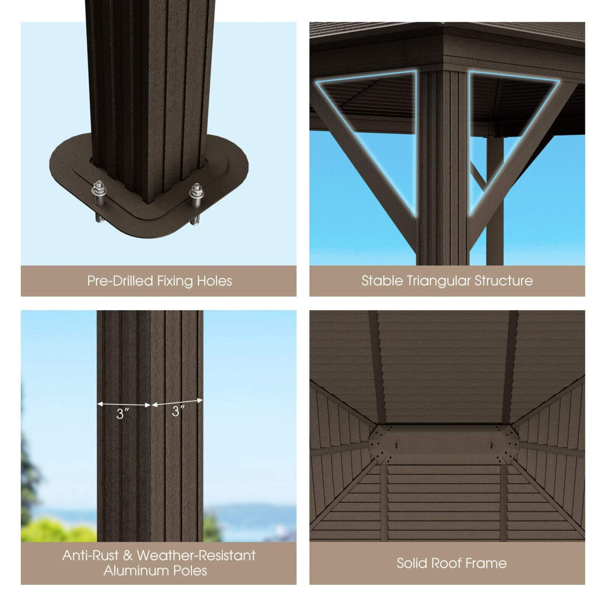 [10X12FT] Alora Premium Outdoor Hardtop Patio Gazebo W/ Galvanized Steel Top & Aluminum Frame (SAK74065) - Canopies & Gazebos | Patioza
