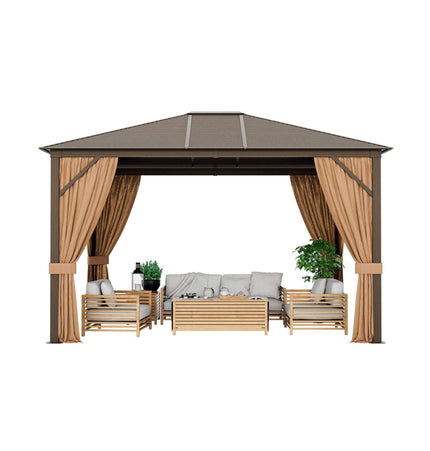 [10X12FT] Alora Premium Outdoor Hardtop Patio Gazebo W/ Galvanized Steel Top & Aluminum Frame (SAK74065)