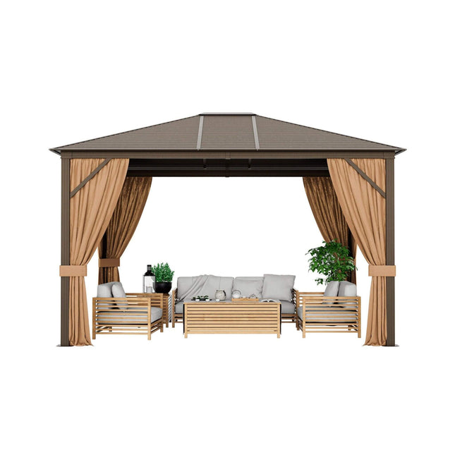 [10X12FT] Alora Premium Outdoor Hardtop Patio Gazebo W/ Galvanized Steel Top & Aluminum Frame (SAK74065) - Canopies & Gazebos | Patioza