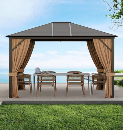 [10X12FT] Alora Premium Outdoor Hardtop Patio Gazebo W/ Galvanized Steel Top & Aluminum Frame (SAK74065)