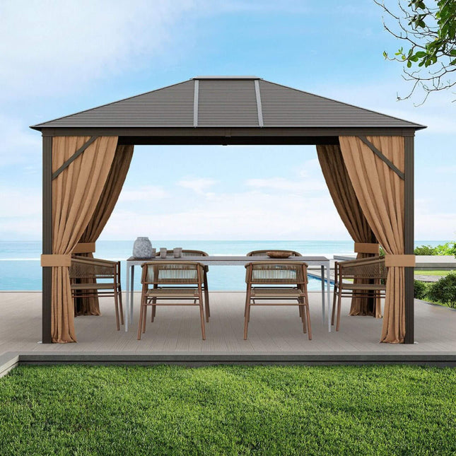 [10X12FT] Alora Premium Outdoor Hardtop Patio Gazebo W/ Galvanized Steel Top & Aluminum Frame (SAK74065) - Canopies & Gazebos | Patioza