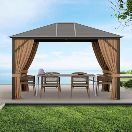 [10X12FT] Alora Premium Outdoor Hardtop Patio Gazebo W/ Galvanized Steel Top & Aluminum Frame (SAK74065) - Canopies & Gazebos | Patioza