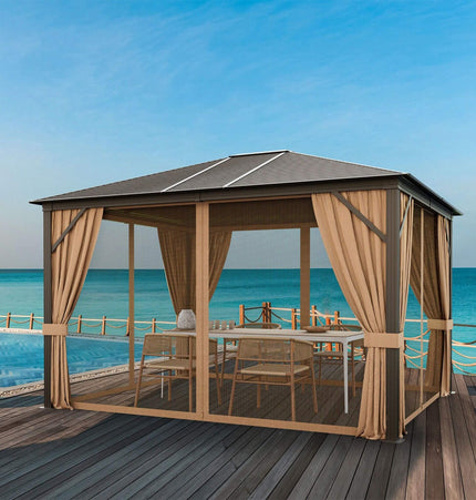 [10X12FT] Alora Premium Outdoor Hardtop Patio Gazebo W/ Galvanized Steel Top & Aluminum Frame (SAK74065)
