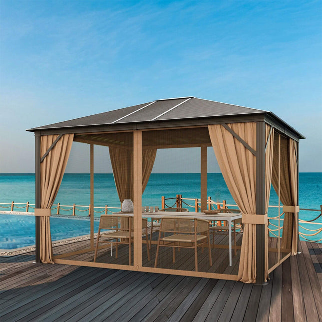 [10X12FT] Alora Premium Outdoor Hardtop Patio Gazebo W/ Galvanized Steel Top & Aluminum Frame (SAK74065) - Canopies & Gazebos | Patioza