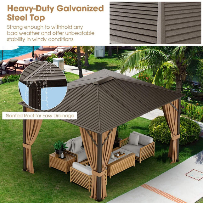 [10X12FT] Alora Premium Outdoor Hardtop Patio Gazebo W/ Galvanized Steel Top & Aluminum Frame (SAK74065) - Canopies & Gazebos | Patioza