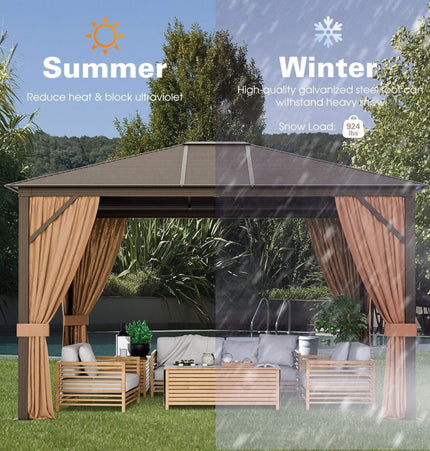 [10X12FT] Alora Premium Outdoor Hardtop Patio Gazebo W/ Galvanized Steel Top & Aluminum Frame (SAK74065)