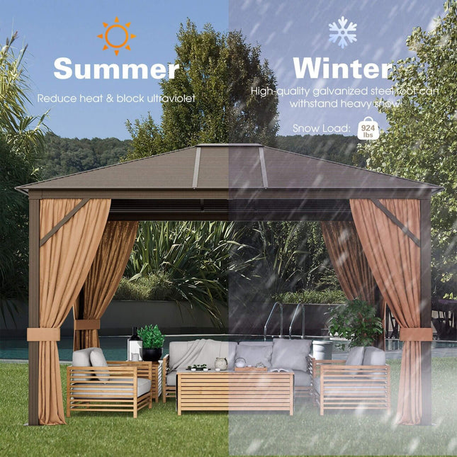 [10X12FT] Alora Premium Outdoor Hardtop Patio Gazebo W/ Galvanized Steel Top & Aluminum Frame (SAK74065) - Canopies & Gazebos | Patioza
