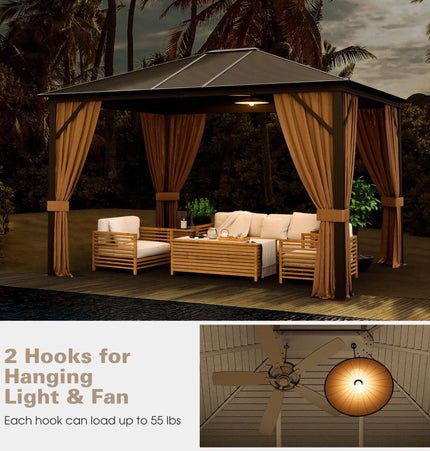 [10X12FT] Alora Premium Outdoor Hardtop Patio Gazebo W/ Galvanized Steel Top & Aluminum Frame (SAK74065)