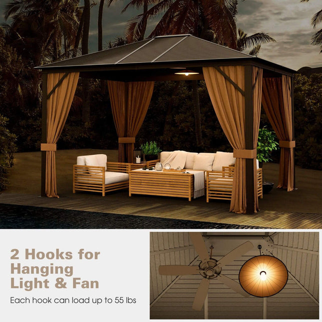 [10X12FT] Alora Premium Outdoor Hardtop Patio Gazebo W/ Galvanized Steel Top & Aluminum Frame (SAK74065) - Canopies & Gazebos | Patioza