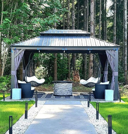[10X13FT] Alora Large Premium Outdoor Hardtop Aluminum Gazebo With Galvanized Steel Double Roof (SAK74826) - Gazebos | Patioza