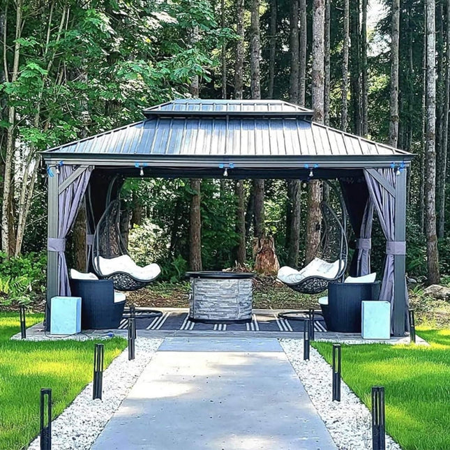 [10X13FT] Alora Large Premium Outdoor Hardtop Aluminum Gazebo With Galvanized Steel Double Roof (SAK74826) - Gazebos | Patioza