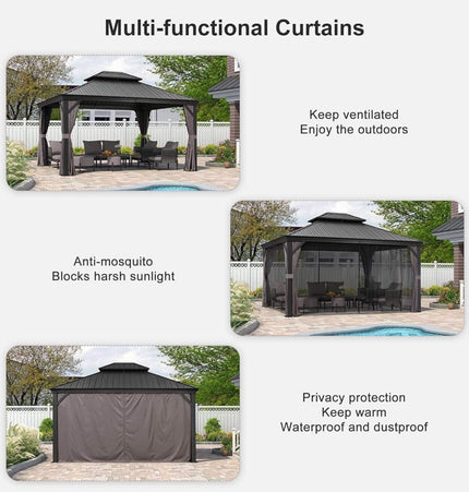 [10X13FT] Alora Large Premium Outdoor Hardtop Aluminum Gazebo With Galvanized Steel Double Roof (SAK74826) - Gazebos | Patioza