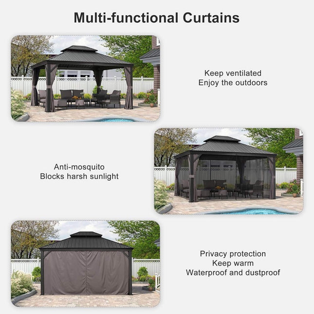[10X13FT] Alora Large Premium Outdoor Hardtop Aluminum Gazebo With Galvanized Steel Double Roof (SAK74826) - Gazebos | Patioza