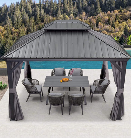 [10X13FT] Alora Large Premium Outdoor Hardtop Aluminum Gazebo With Galvanized Steel Double Roof (SAK74826) - Gazebos | Patioza