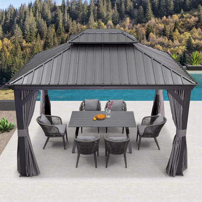 [10X13FT] Alora Large Premium Outdoor Hardtop Aluminum Gazebo With Galvanized Steel Double Roof (SAK74826) - Gazebos | Patioza