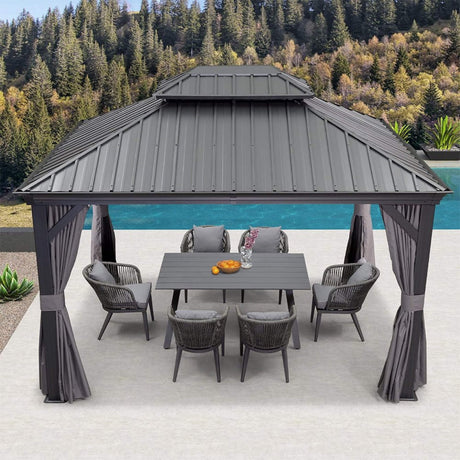 [10X13FT] Alora Large Premium Outdoor Hardtop Aluminum Gazebo With Galvanized Steel Double Roof (SAK74826) - Gazebos | Patioza