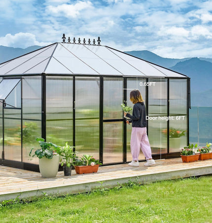 [10X14FT] Premium Outdoor Polycarbonate Greenhouse With Aluminum Frame And Double Swing Doors (SAK23168) - Greenhouses | Patioza